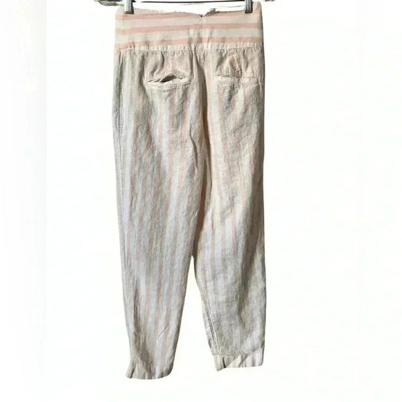 Anthropologie Oasis Striped Linen Tapered Leg Pants White and Pink - Picture 8 of 10